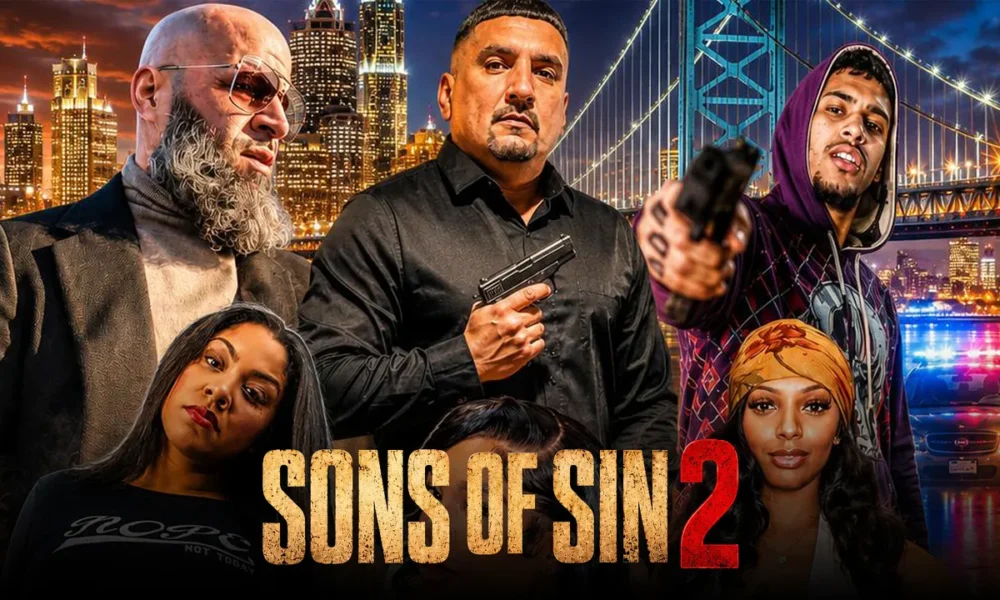 Sons of Sin 2 movie poster, a crime drama filmed and set in Camden, NJ, now streaming free on Tubi