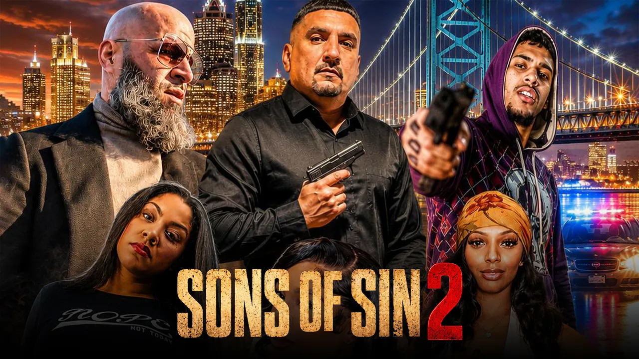 Sons of Sin 2 movie poster, a crime drama filmed and set in Camden, NJ, now streaming free on Tubi